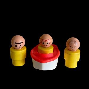 Vintage 1974 Fisher Price Jumbo Little People Boy Girl In Boat #411 Bath Toy